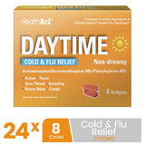 HealthA2Z Daytime: cápsulas en primer plano para alivio multisíntomas.