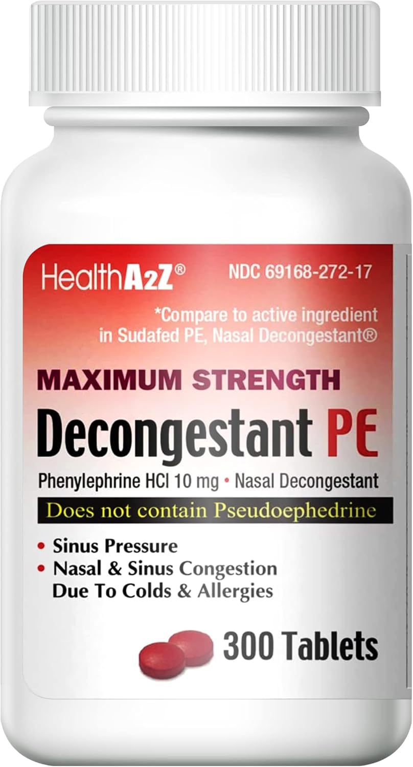 HealthA2Z Descongestionante PE: botella y etiqueta, alivio temporal de la congestión nasal