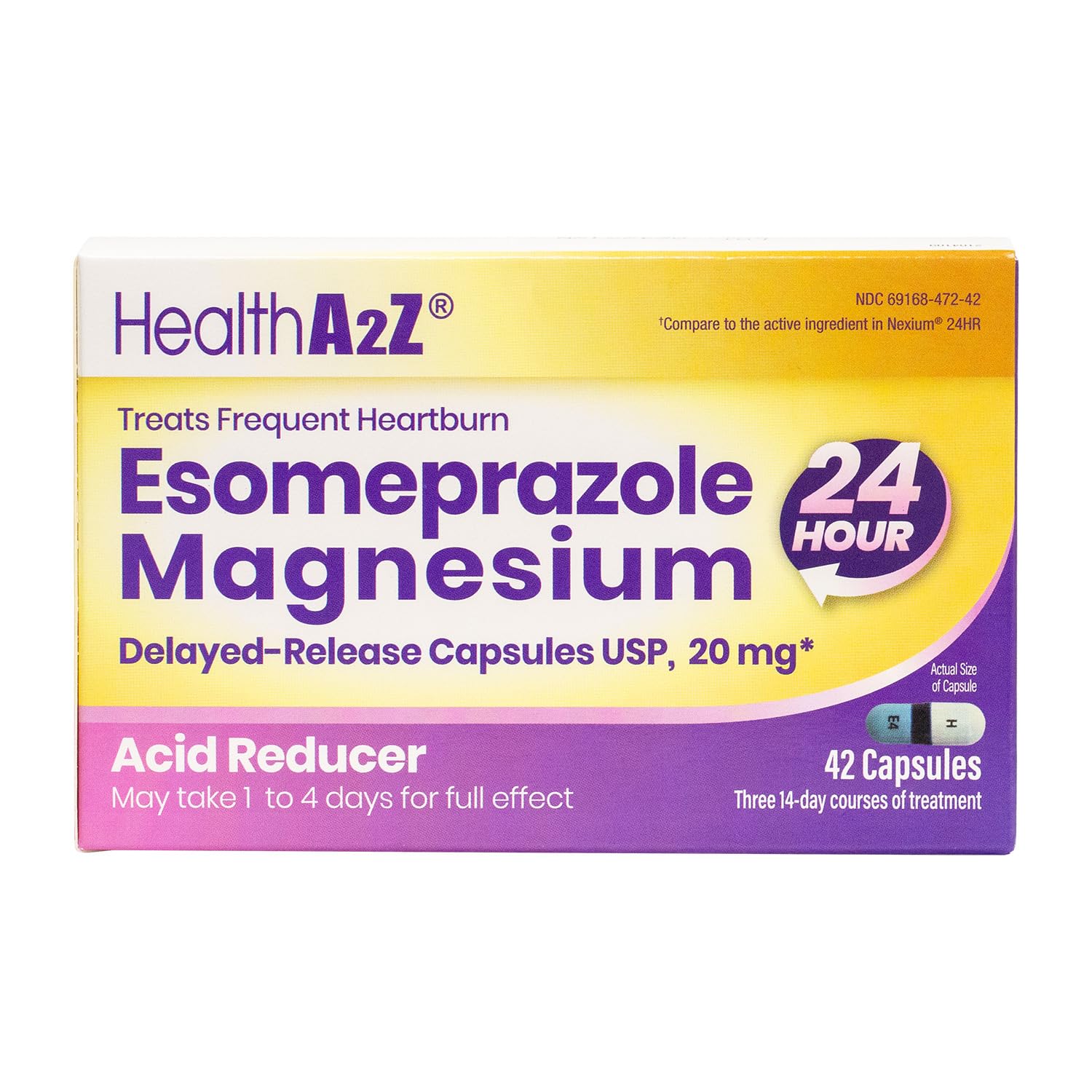 HealthA2Z Esomeprazol 20 mg en botella para alivio suave de la acidez.