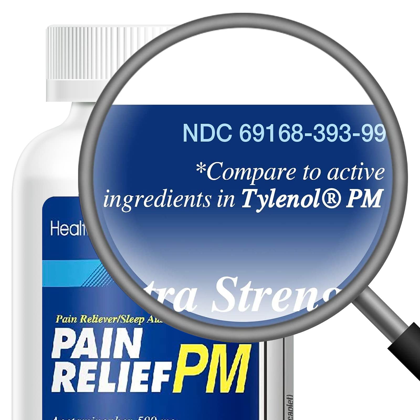 HealthA2Z Extra Strength Pain Relief PM, comprimidos uniformes para dolor diario.