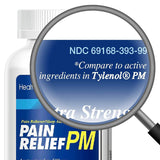 HealthA2Z Extra Strength Pain Relief PM, comprimidos uniformes para dolor diario.