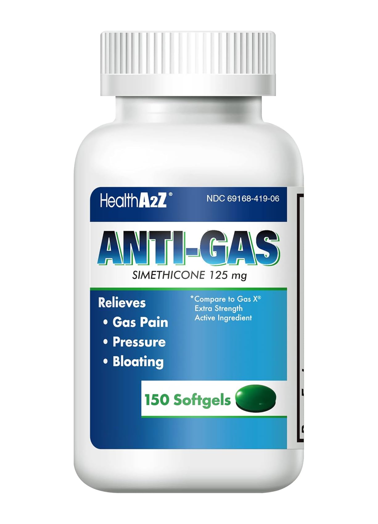 HealthA2Z Gas Relief: botella con cápsulas para alivio rápido de gases