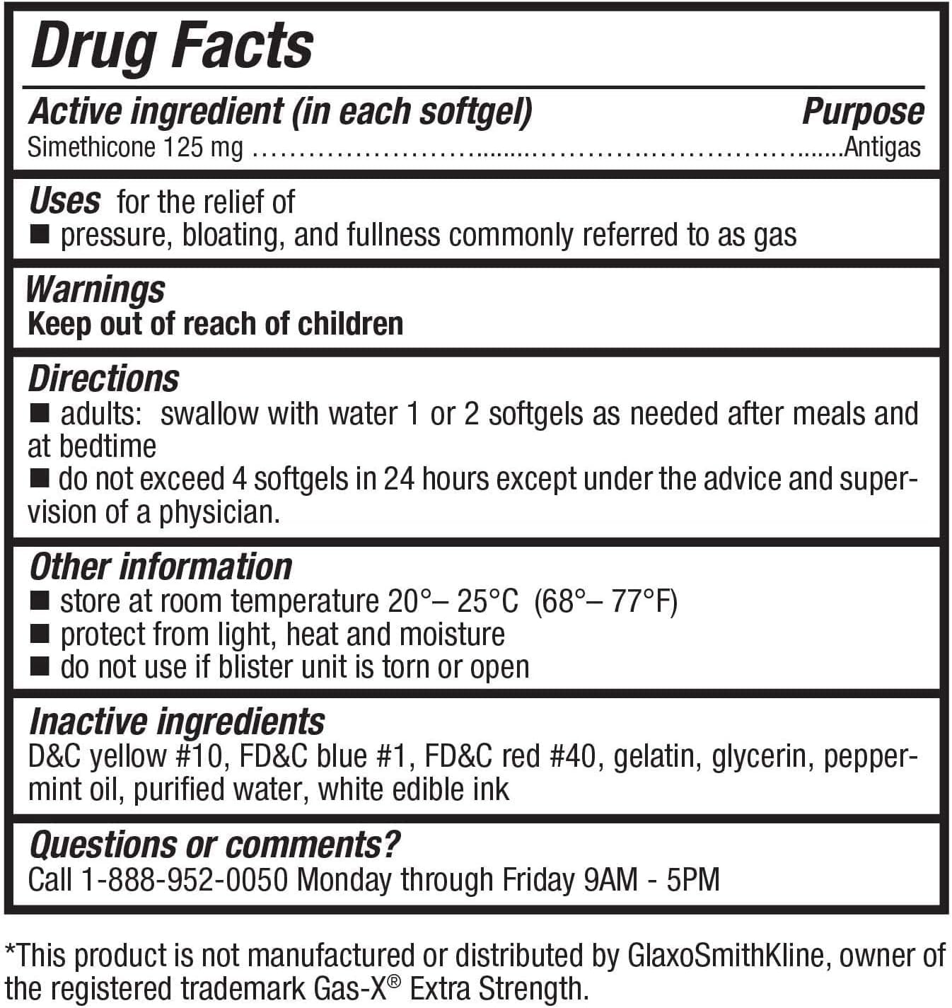 HealthA2Z Gas Relief: etiqueta 125 mg indica dosis y uso
