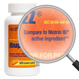 HealthA2Z Ibuprofeno 200 mg, etiqueta naranja, dosis claras para uso diario.