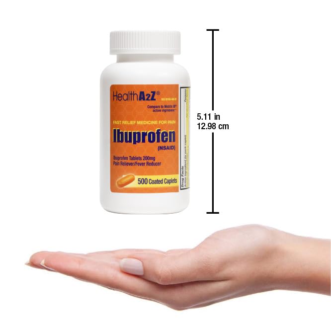 HealthA2Z Ibuprofeno 200 mg, pastillas para dolor de cabeza y fiebre.