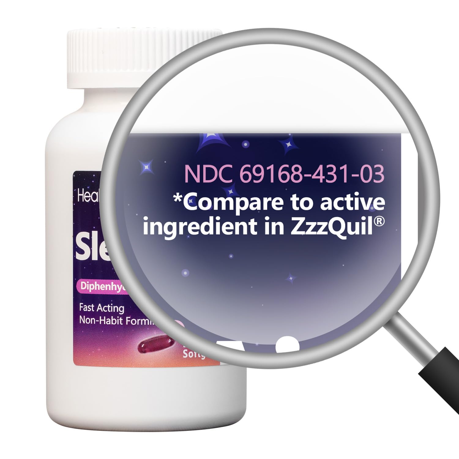 HealthA2Z Sleep Aid contiene 25 mg de difenhidramina para apoyo nocturno