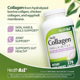 HealthA2Z Multi Colágeno cápsulas en cuchara, dosificación rápida y fácil.