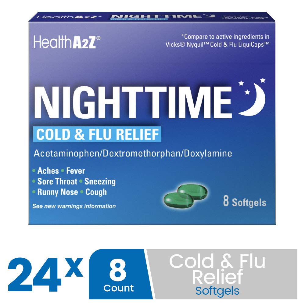 HealthA2Z Nighttime etiqueta detalle, dosis clara para uso nocturno seguro.
