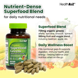 HealthA2Z Greens hecho en Estados Unidos con estándares GMP.