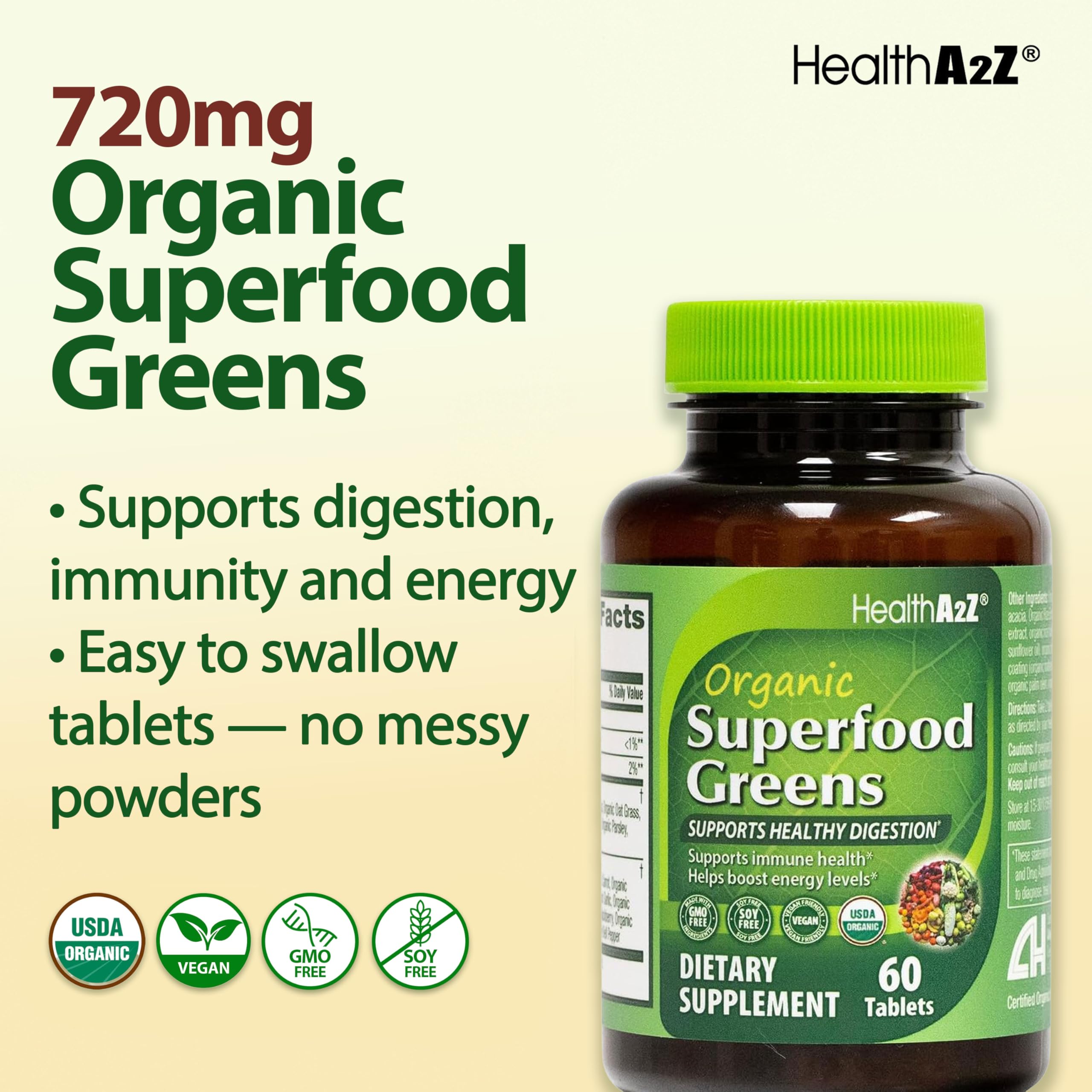 HealthA2Z Greens sabor delicioso para consumo diario conveniente.