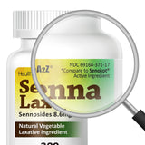HealthA2Z Senna Laxante: botella con tabletas para alivio nocturno y cómodo.
