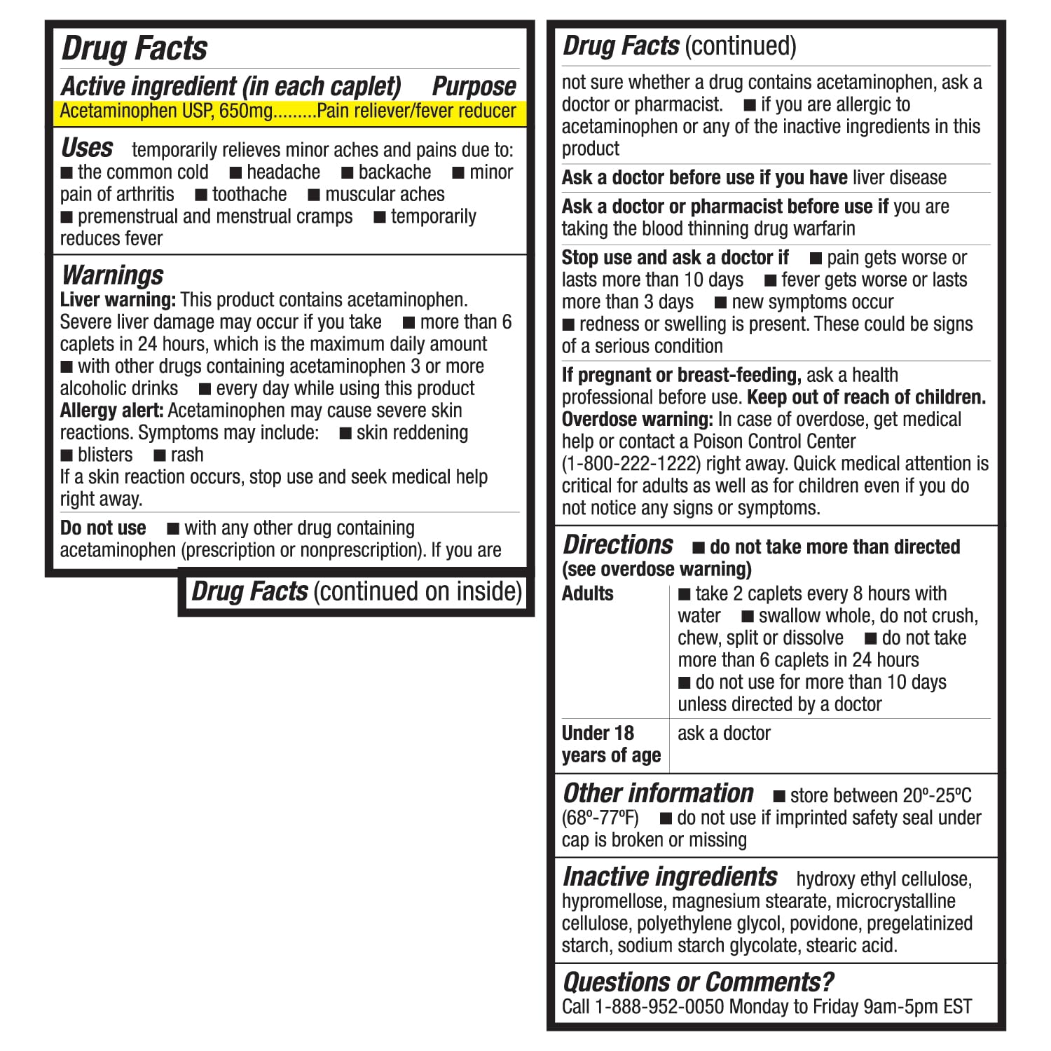 HealthA2Z Sin Aspirina, analgésico 650 mg para quienes evitan aines