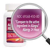 HealthA2Z tabletas de alergia alivio rápido en formato 24 h para respirar cómodo.