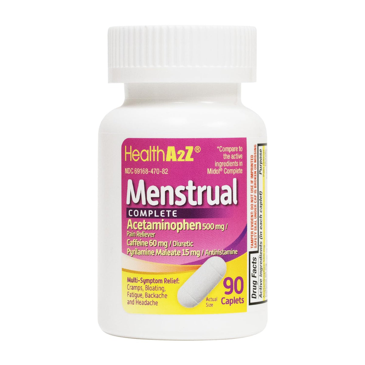 HealthA2Z tabletas empaque: alivio posible de molestias menstruales al alcance.