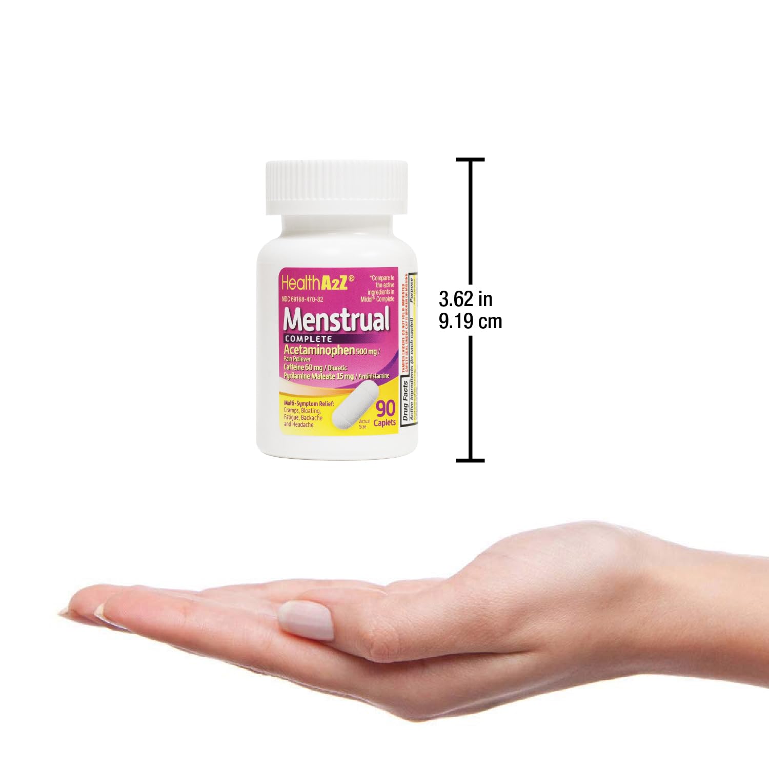 HealthA2Z tabletas manos sostienen: alivio potencial al inicio de molestias.