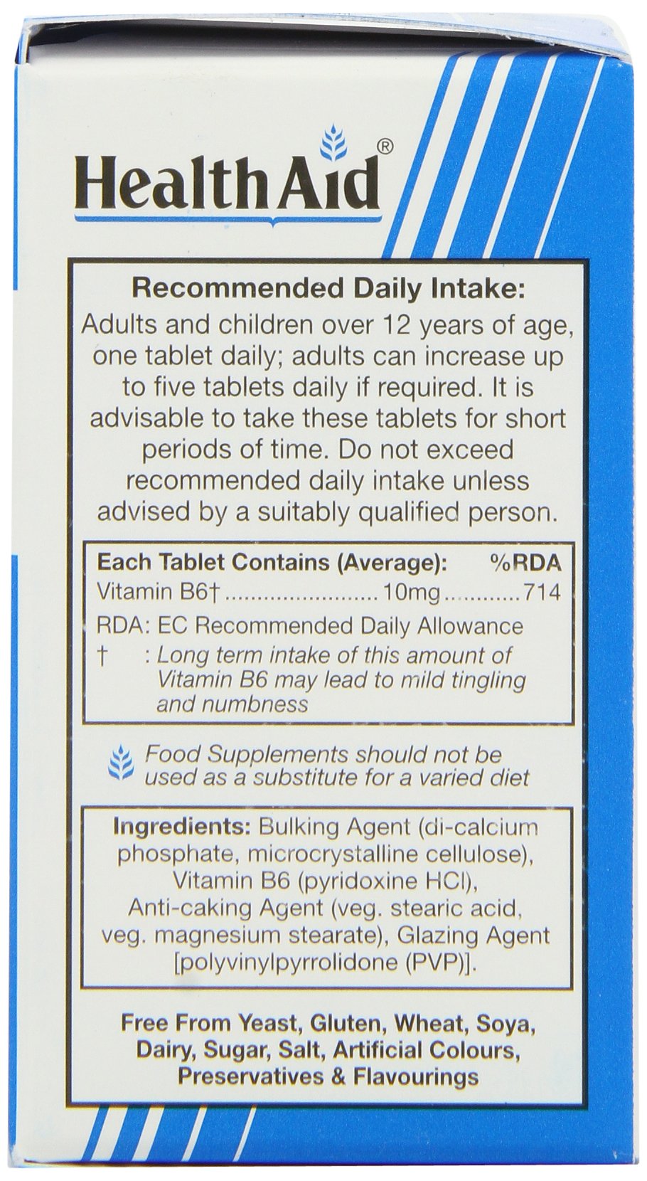 HealthAid Vitamina B6, tabletas redondas, fácil de tragar en cualquier momento.