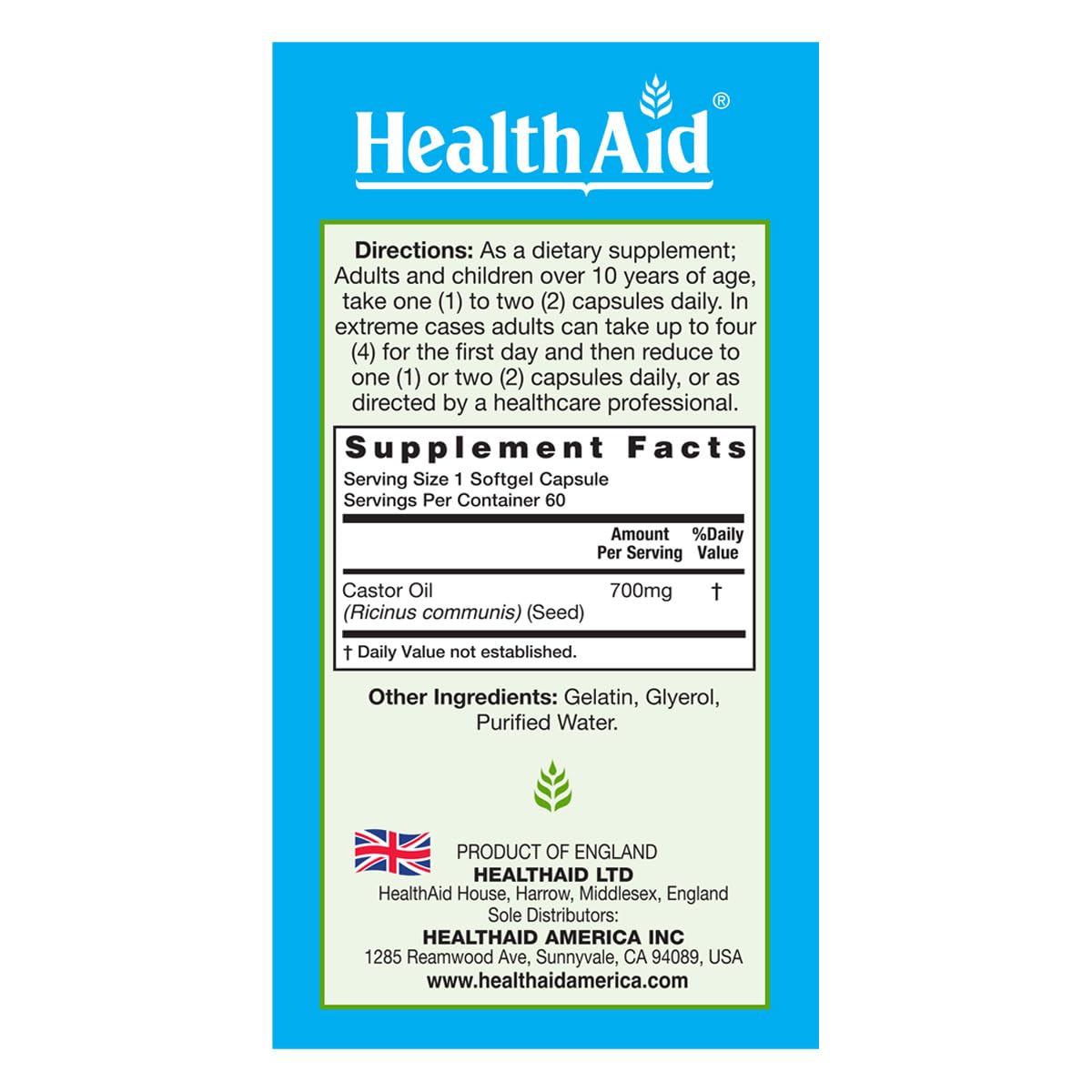 HealthAid Castroclean etiqueta origen inglés y beneficios digestivos potenciales