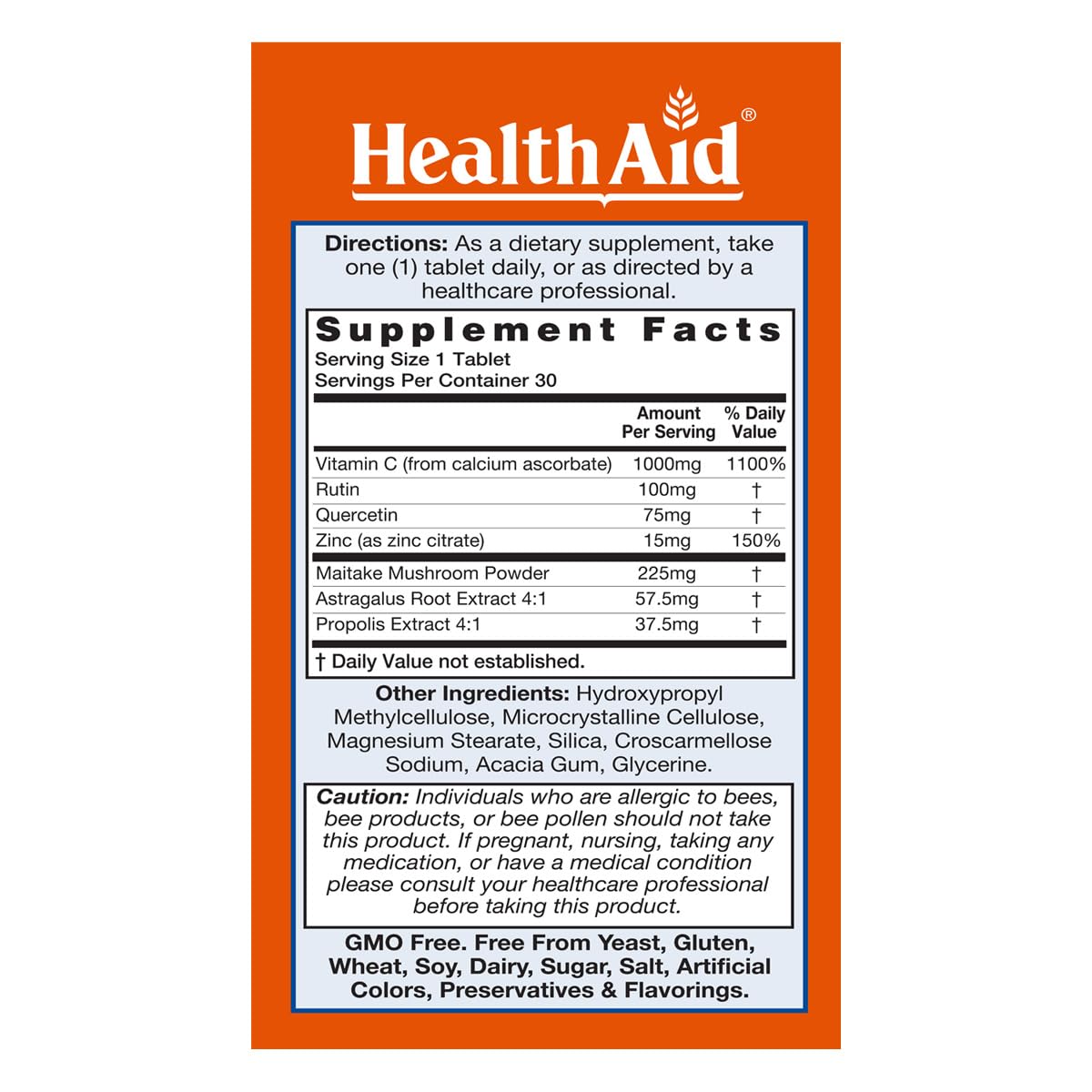 HealthAid Immuprotect, etiqueta de ingredientes, antioxidantes para defensa diaria
