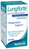 HealthAid LungForte: botella de tabletas para uso diario de apoyo respiratorio.