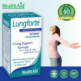 HealthAid LungForte: etiqueta que destaca ingredientes clave para el bienestar respiratorio.