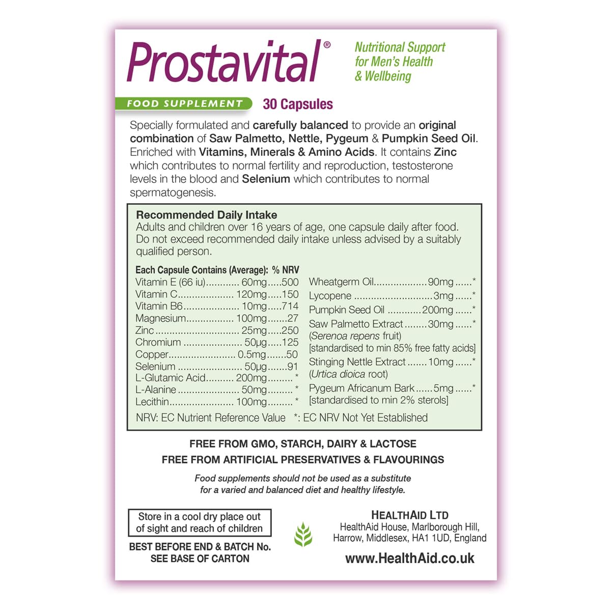 HealthAid Prostavital cápsulas en mano, presentación cómoda para consumo diario.
