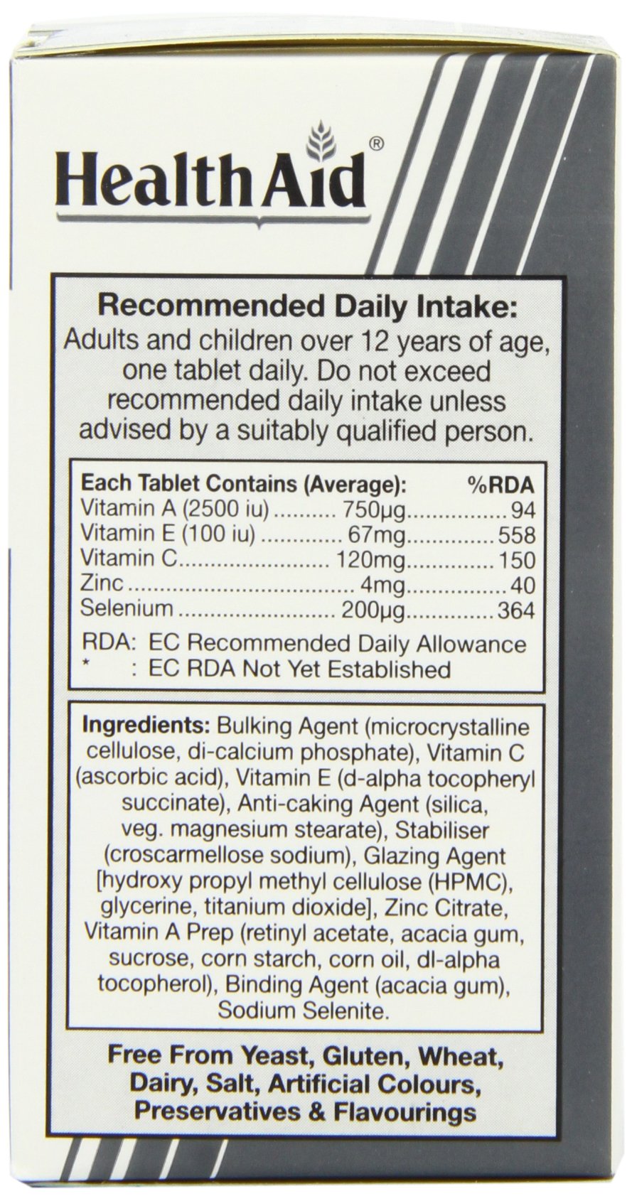 HealthAid Selenium Plus tableta detallada para una ingesta diaria fácil y conveniente.