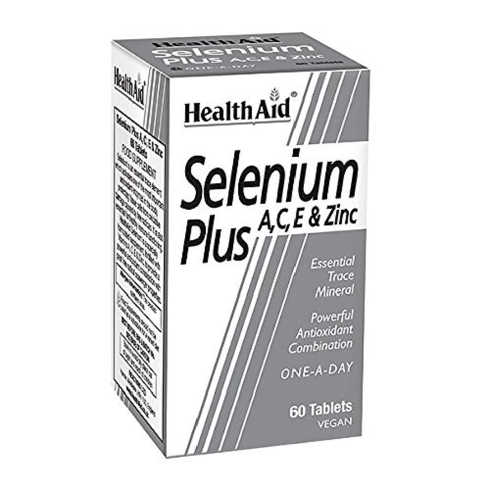 HealthAid Selenium Plus tabletas en frasco para apoyo diario del sistema inmune.