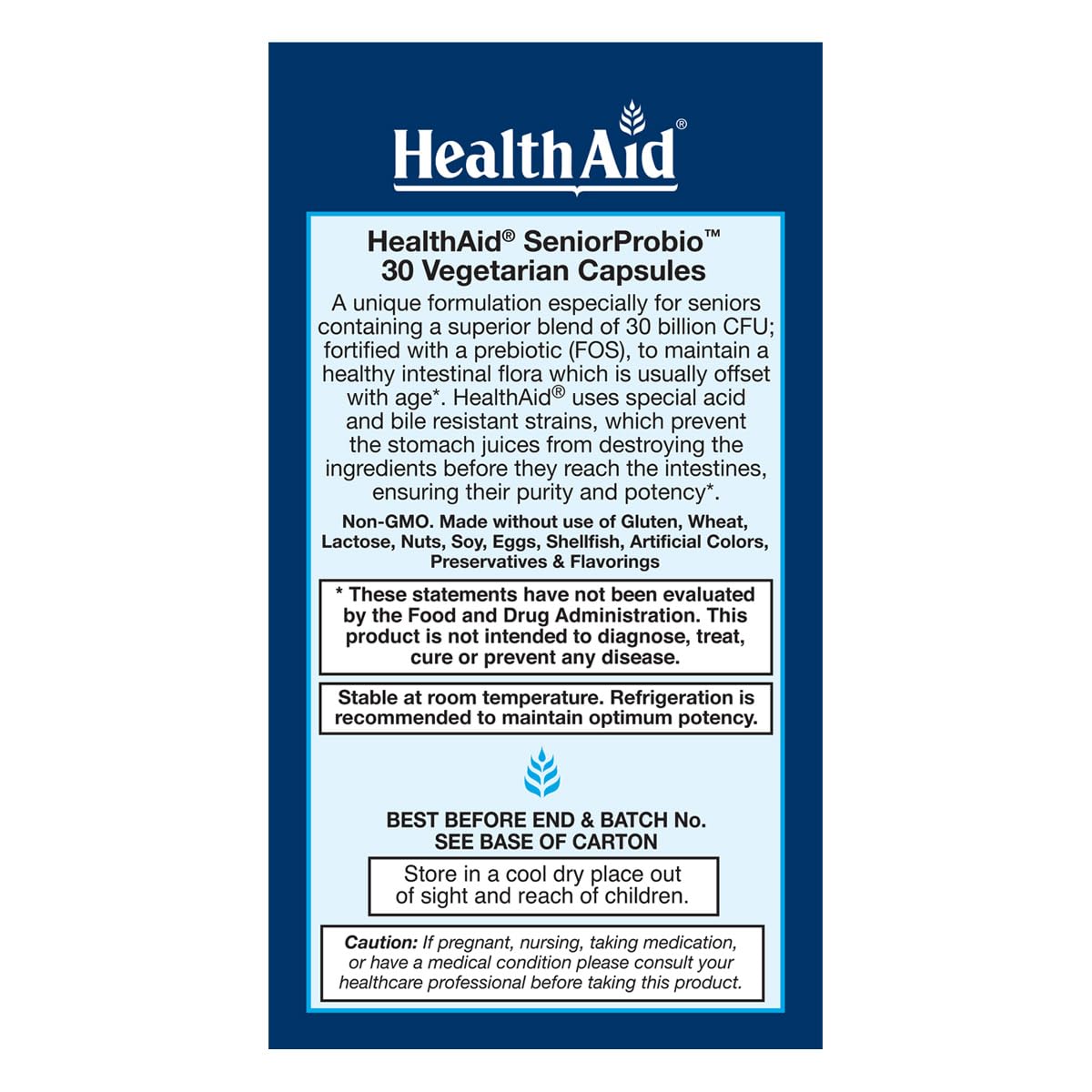 HealthAid SeniorProbio: etiqueta-producto, identifica ingredientes y beneficios.
