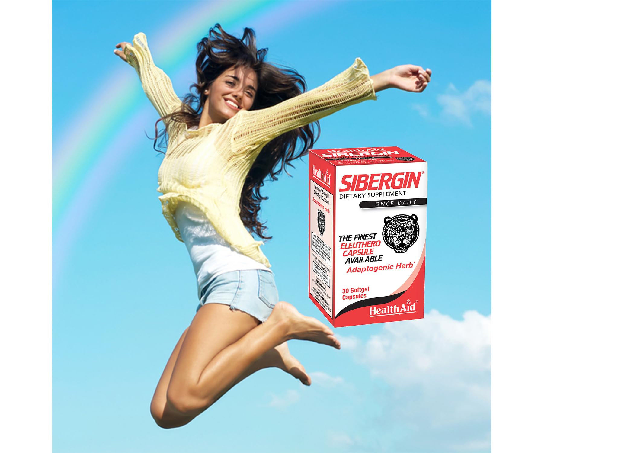 HealthAid Sibergin: mano sosteniendo frasco para uso diario