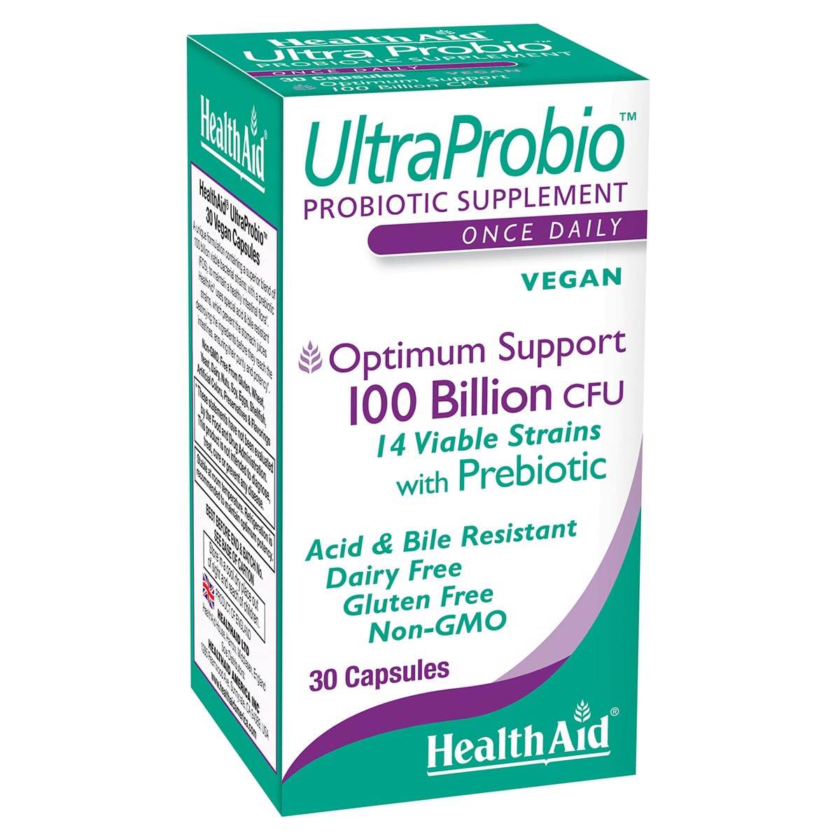 HealthAid UltraProbio, bote de 30 cápsulas para uso diario.
