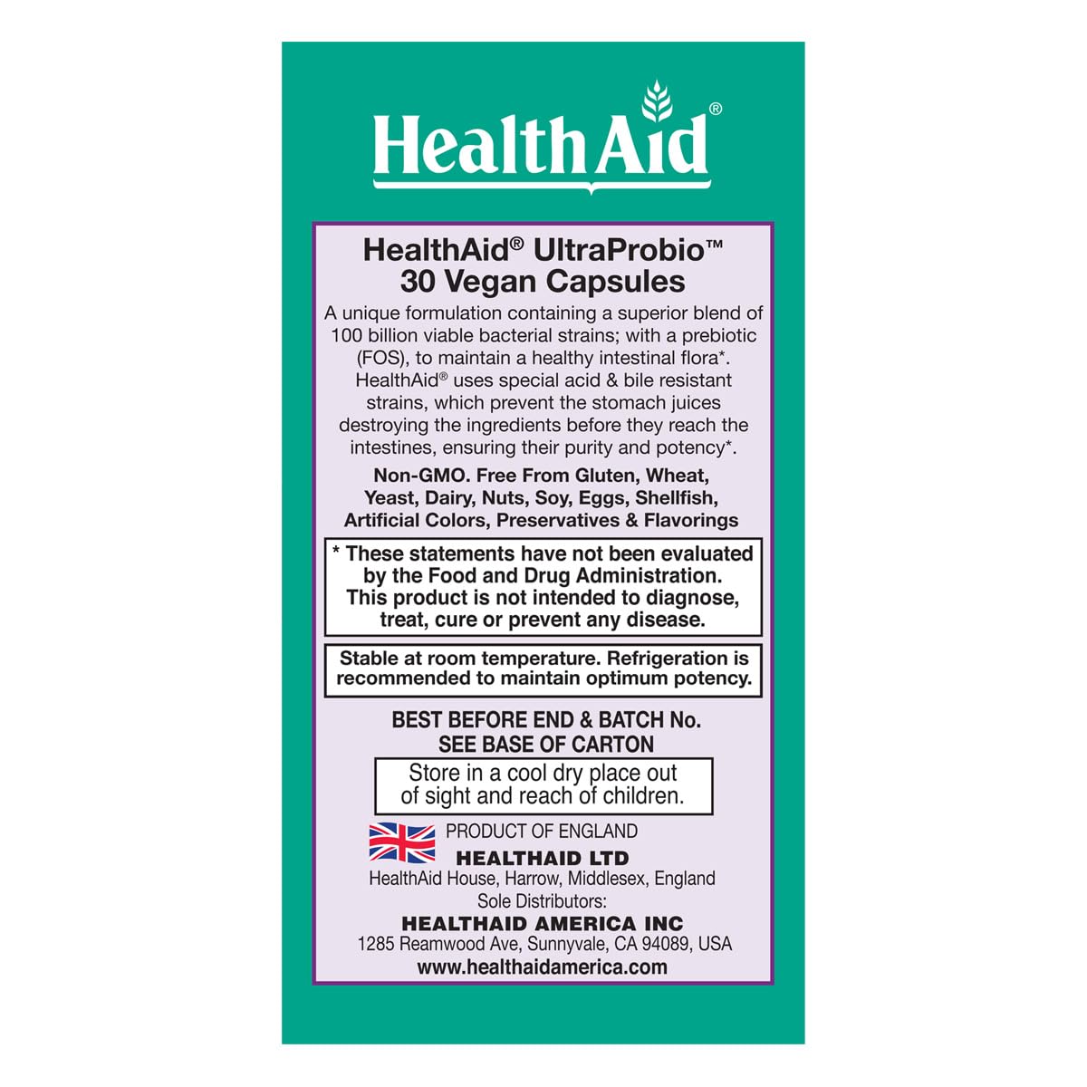 HealthAid UltraProbio, prebiótico FOS para soporte digestivo.