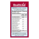 HealthAid V-Vein, etiqueta de ingredientes destaca extracción y arándano para la circulación.