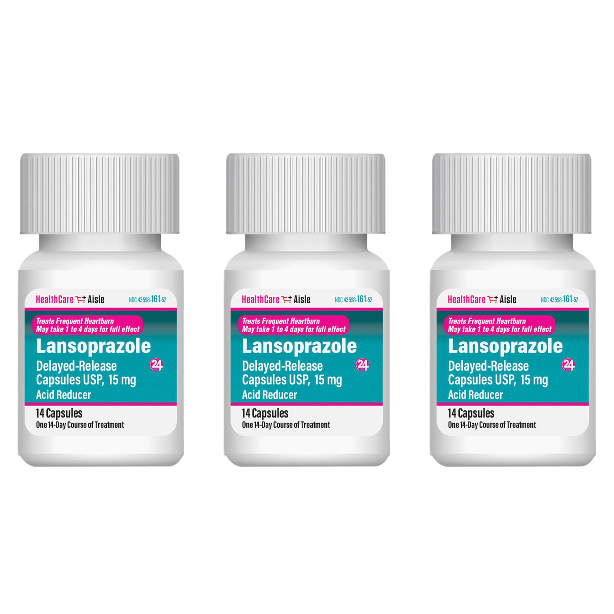 Etiqueta del producto HealthCareAisle Lansoprazol con indicaciones de uso claro.