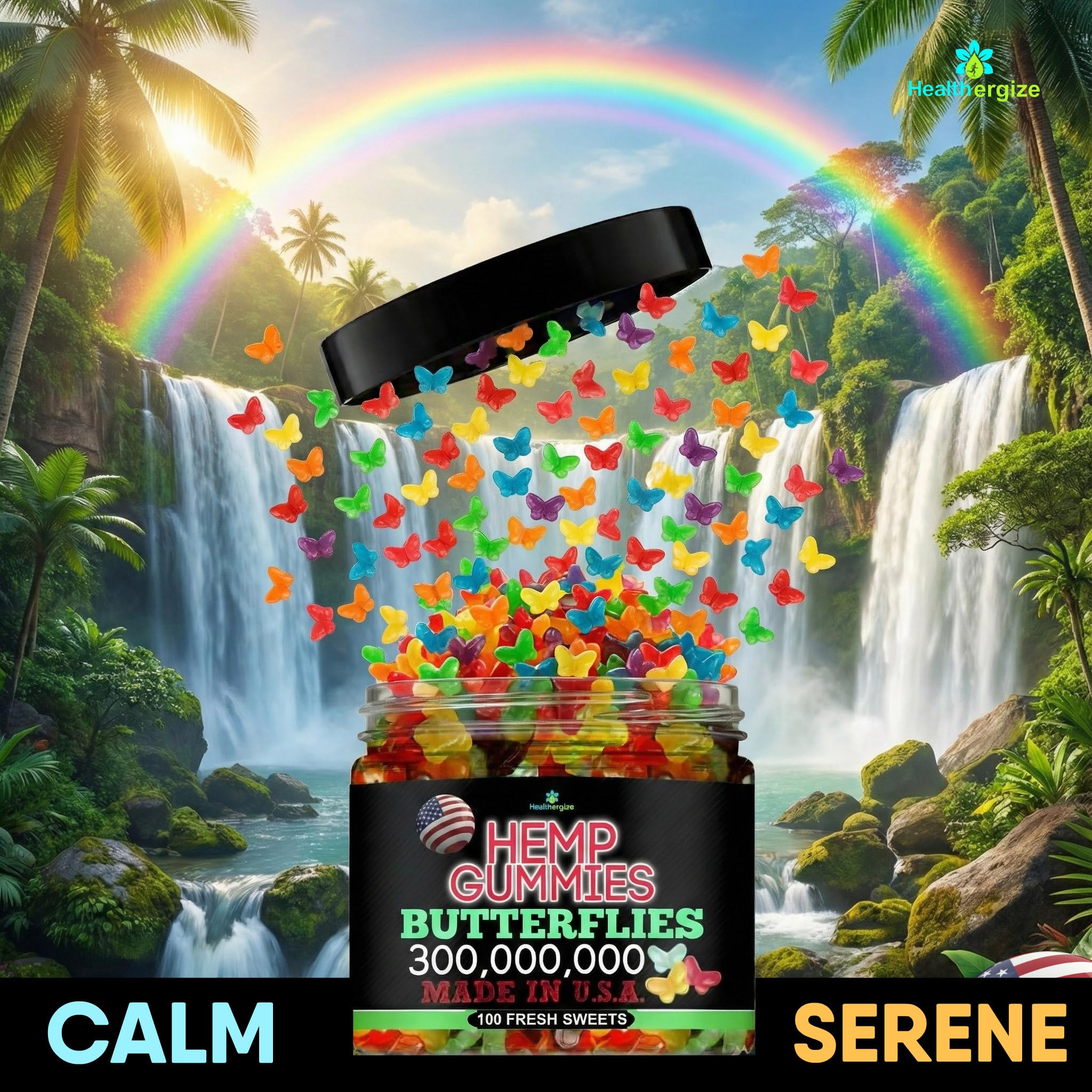 Healthergize frasco con 100 gomitas, formato práctico.