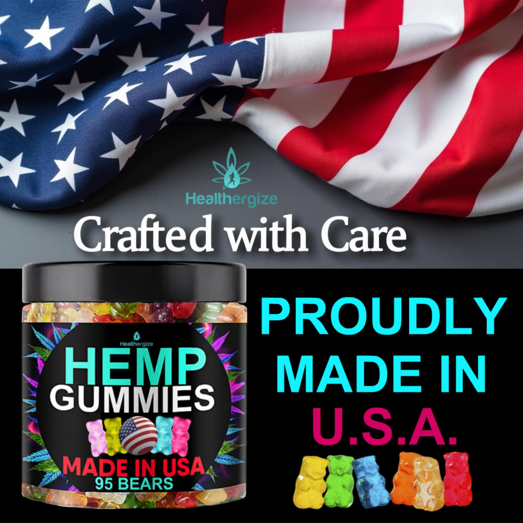 Healthergize gomitas cáñamo etiqueta-detalle con diseño premium visible.