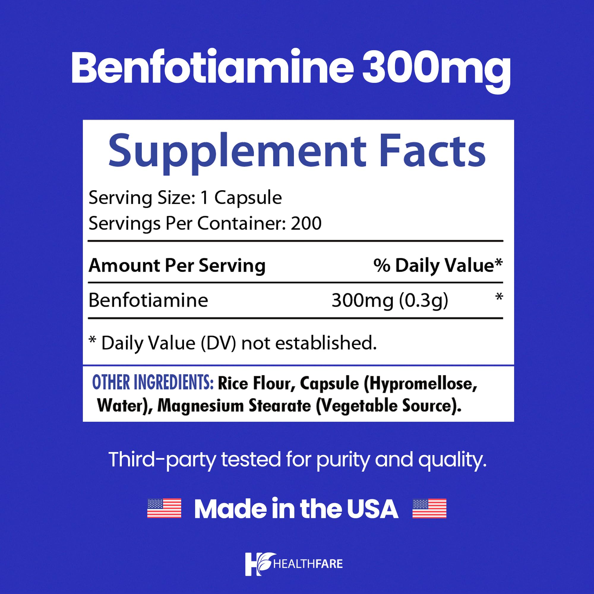 Healthfare Benfotiamina ayuda a mantener niveles óptimos dentro de una dieta equilibrada.