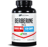 Healthfare Berberina HCL 5000mg en cápsulas vegetales, uso diario conveniente.