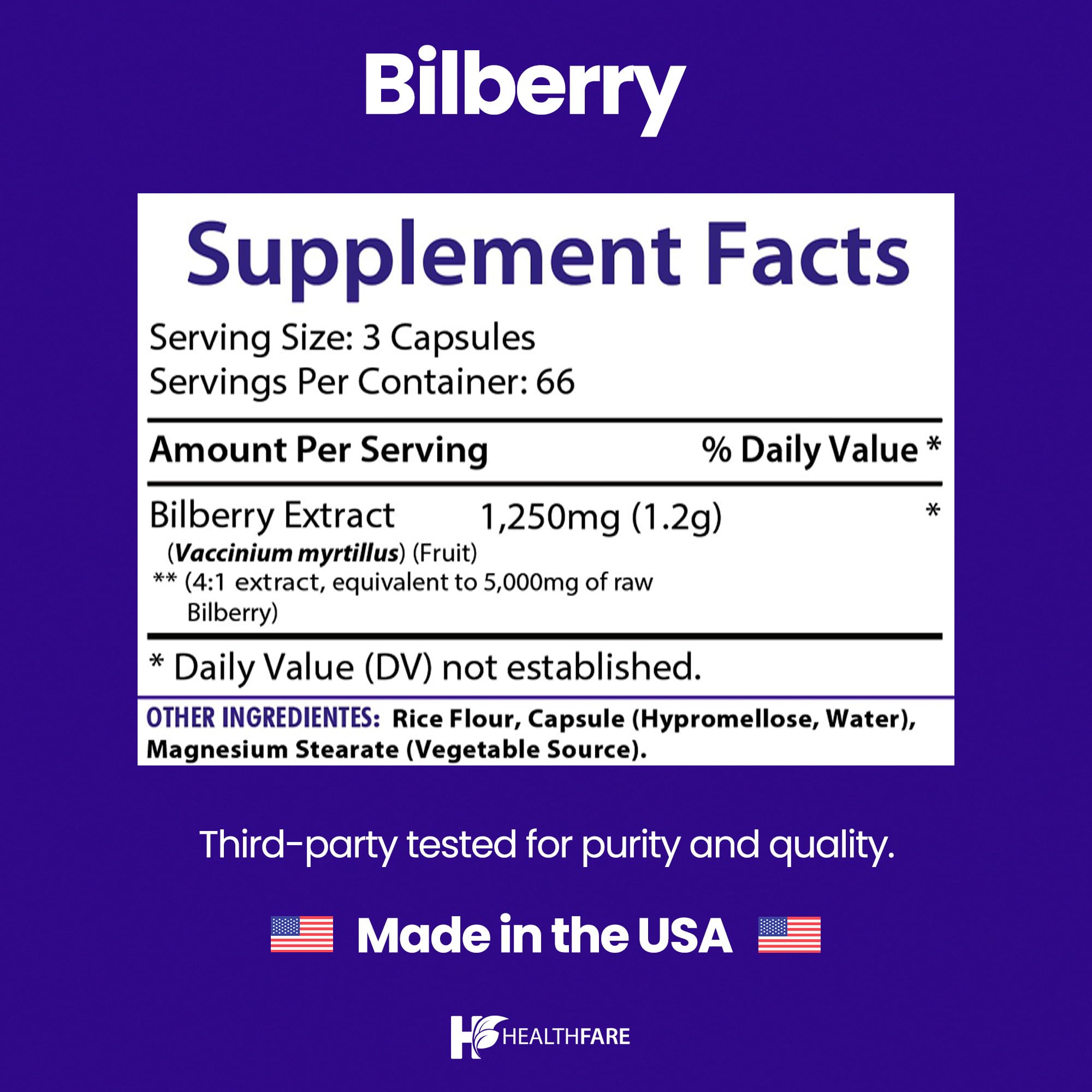 Healthfare extracto bilberry 5000mg para dosis potente en cada cápsula