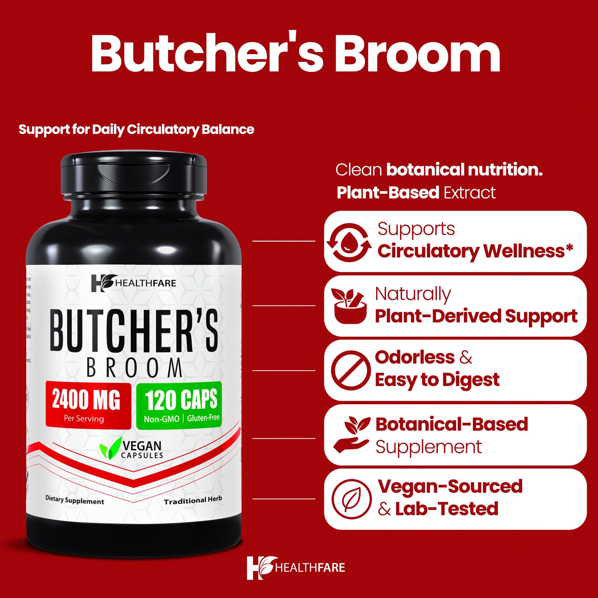 Healthfare extracto de rusco 600 mg, extracto estandarizado para bienestar.