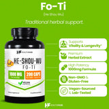 HealthFare He Shou Wu Fo-Ti cápsulas enfoque en extracto de raíz 10:1