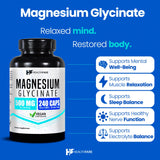 HealthFare Magnesium Glycinate 500 mg, bote compacto para uso diario.