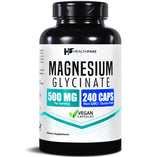 HealthFare Magnesium Glycinate 500 mg, cápsulas veganas para una toma diaria conveniente.