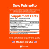 Healthfare Saw Palmetto etiqueta frontal destaca fórmula libre de gluten