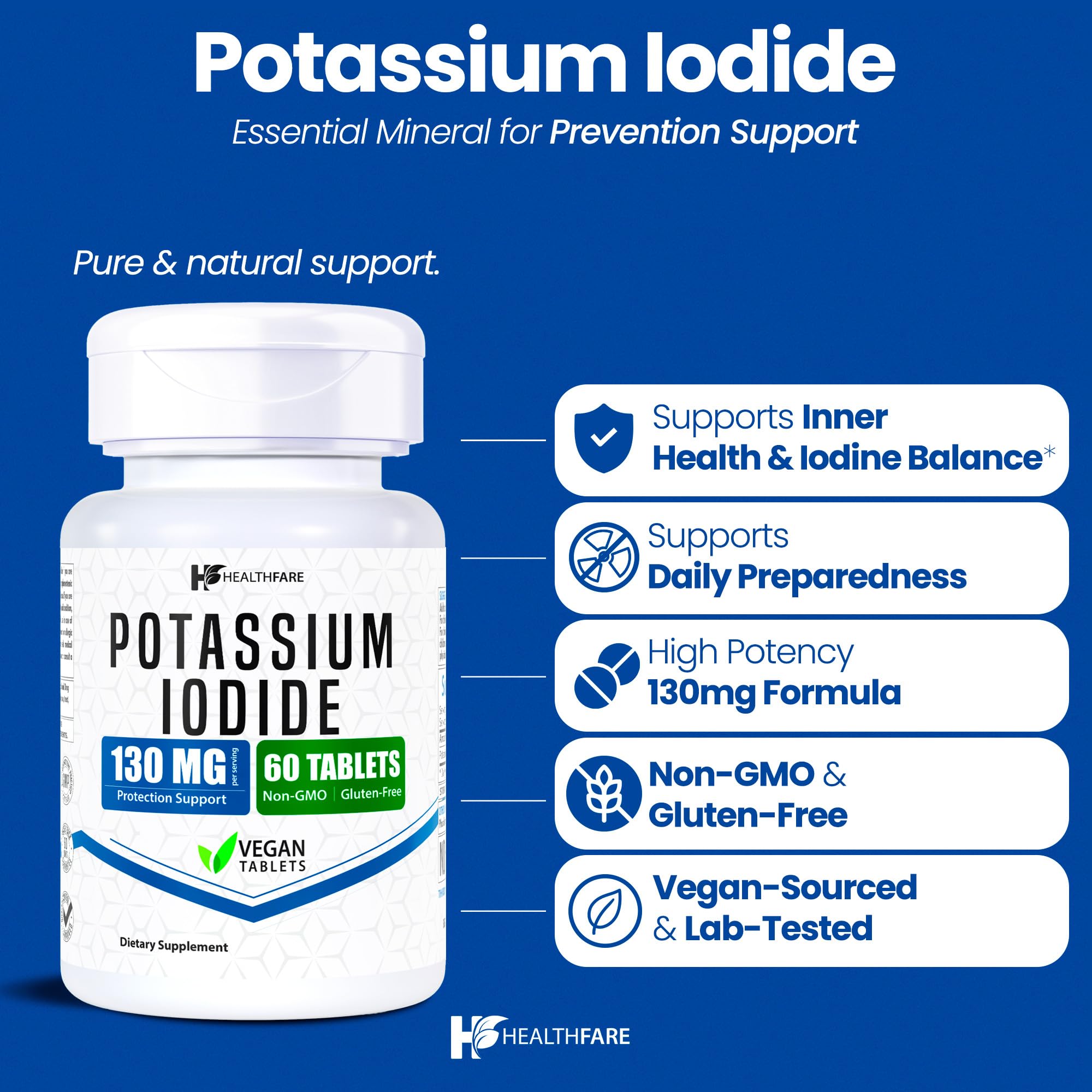 HealthFare tabletas de ioduro de potasio, dispersión rápida para uso diario.