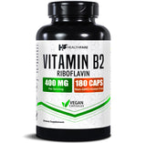 Healthfare Vitamina B2 Riboflavina 400mg cápsulas vegetales para energía diaria