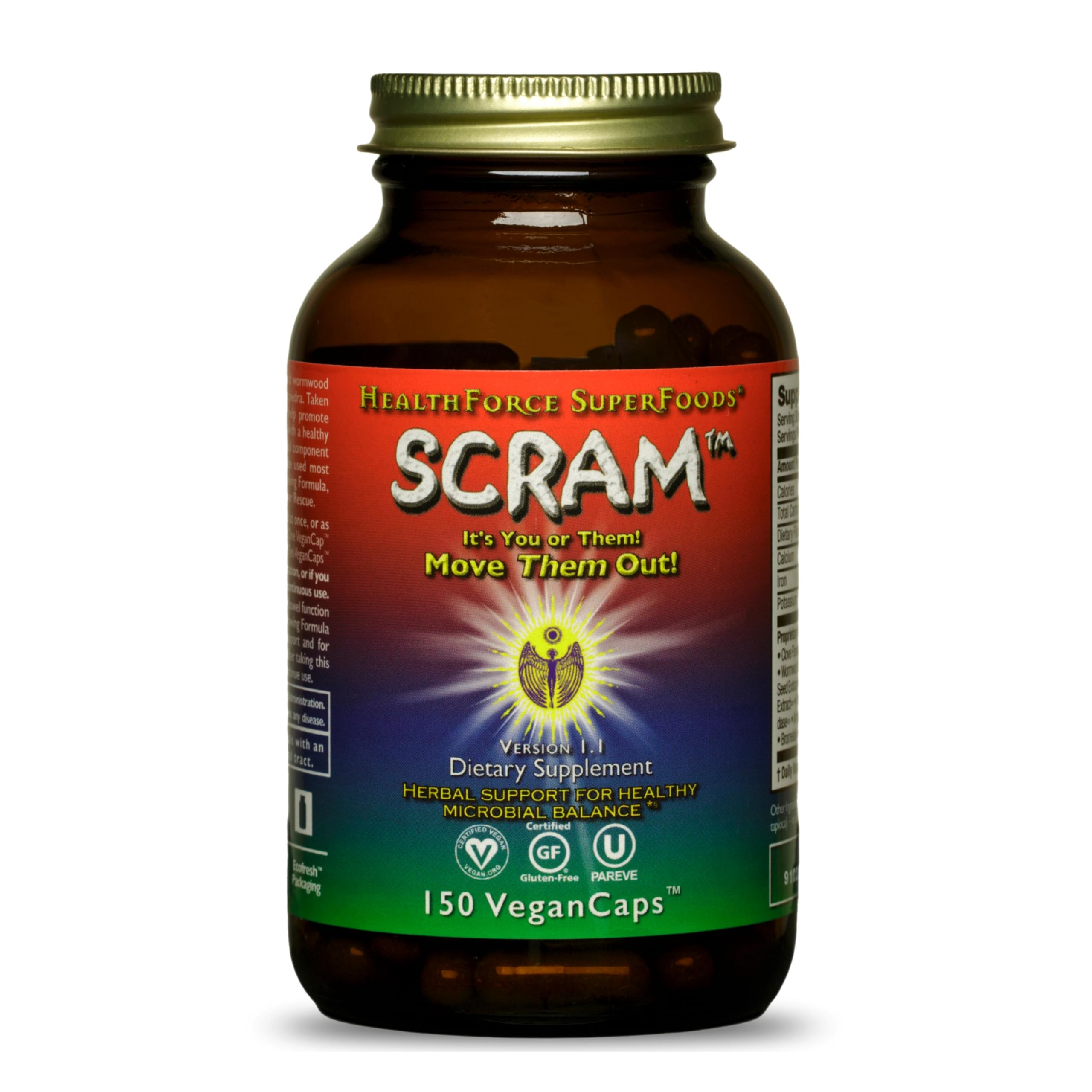 HealthForce Scram, botella de cápsulas para apoyo digestivo suave