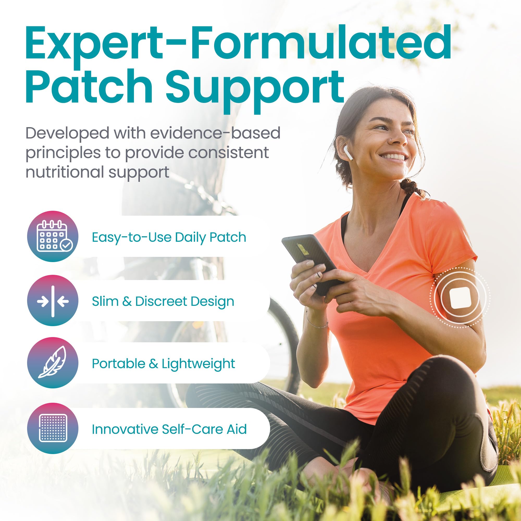 Healthogenics Debloat Patch empaque profesional, calidad y trazabilidad.