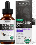 Healths Harmony aceite de semilla negra, frasco, aroma terroso y aroma suave para uso diario.