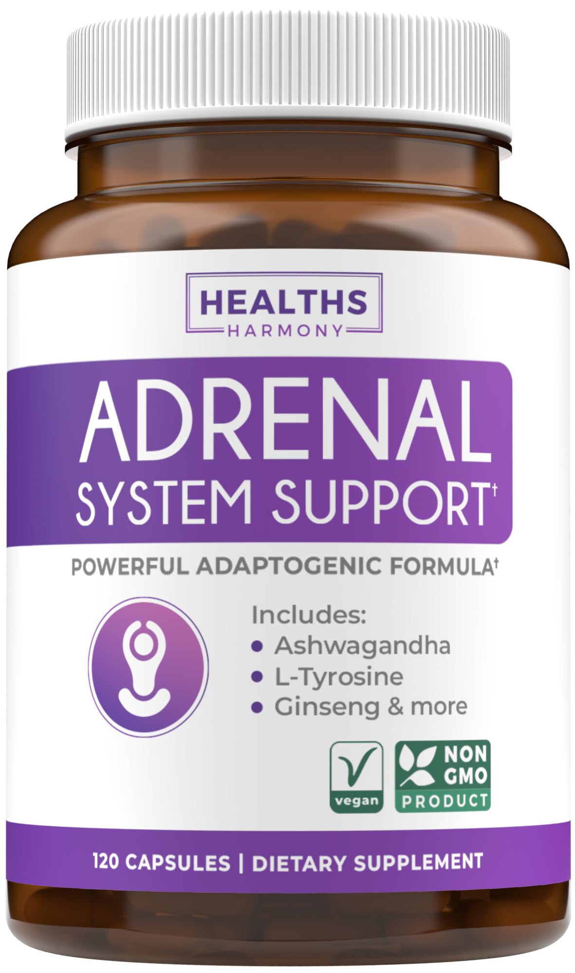 Healths Harmony Apoyo Adrenal Capsula muestra una cápsula para apoyar el equilibrio de cortisol.
