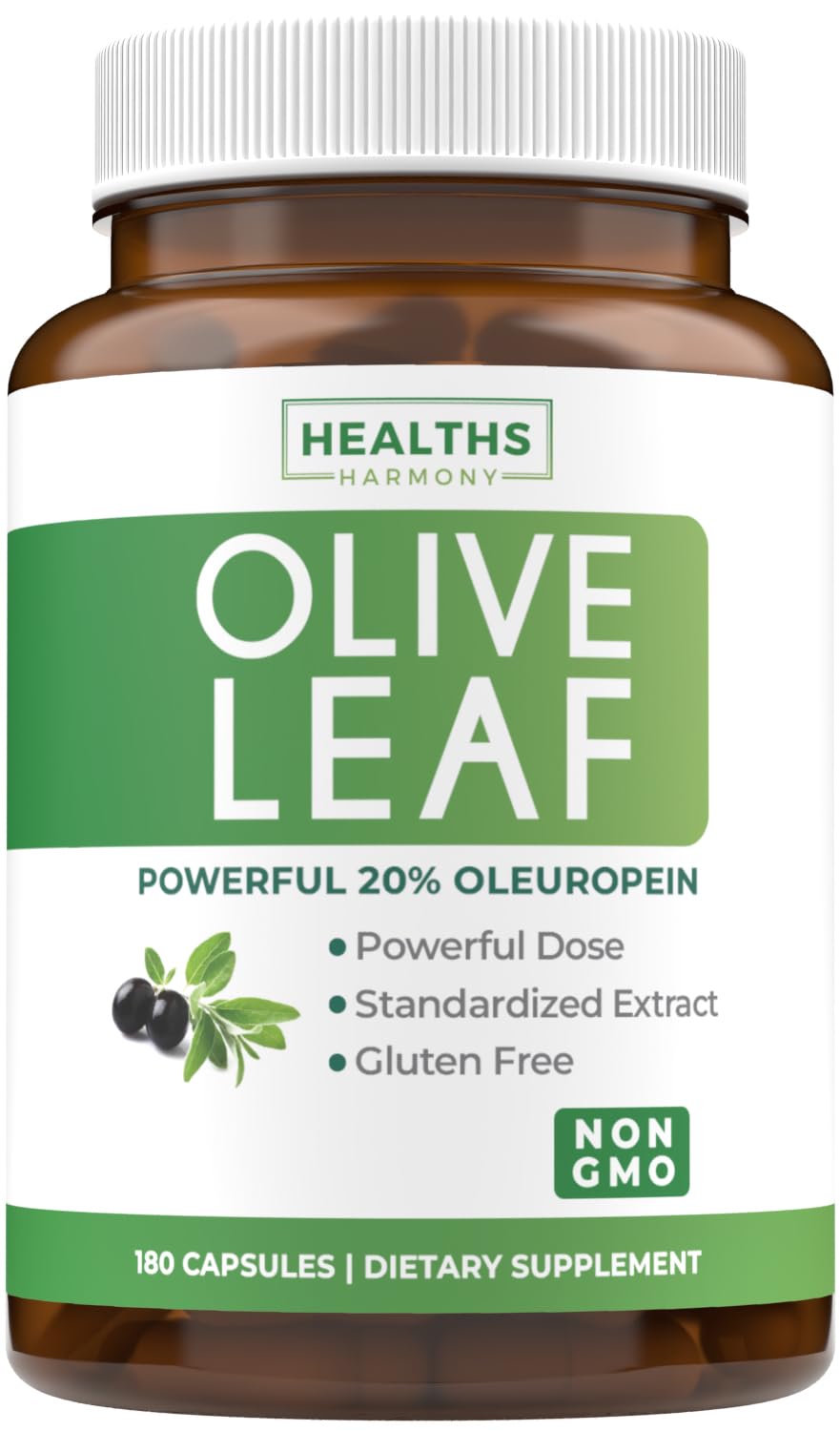 Healths Harmony: botella de extracto de olivo de 750 mg para uso diario.